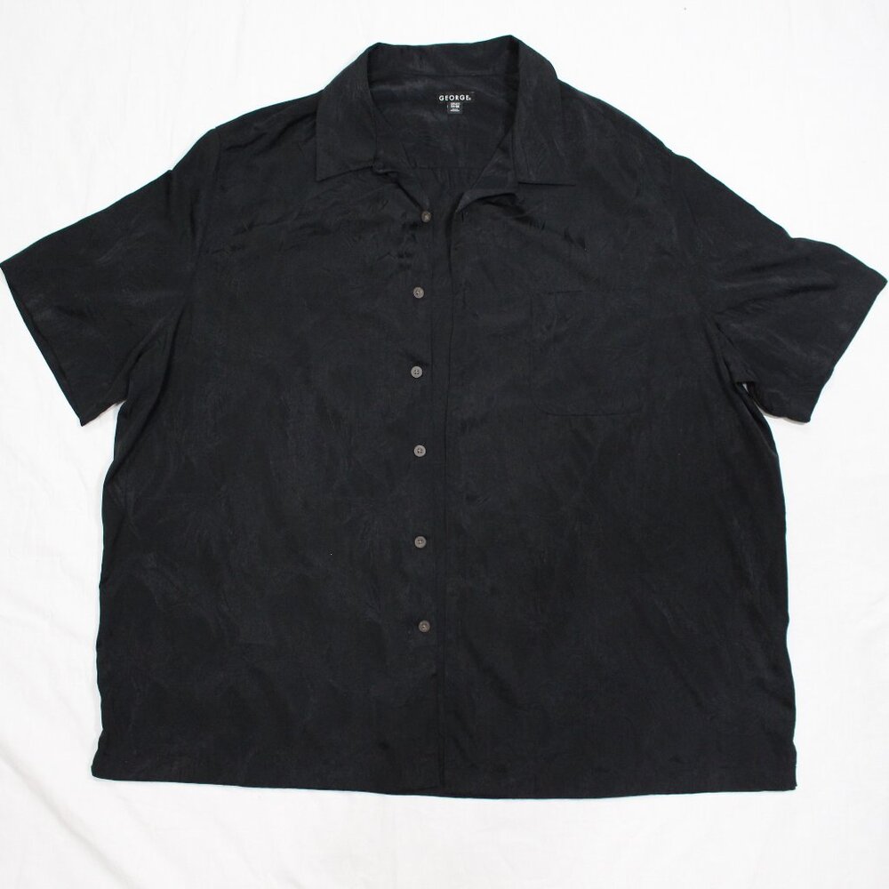 George Mens 3XL Black Hawaiian Print Short Sleeve Buttondown Shirt Tropical